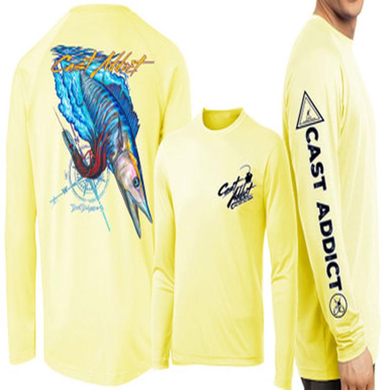 David Dunleavy DMW8053 Cast Addict Wahoo LS Performance Shirt - Yellow - XL
